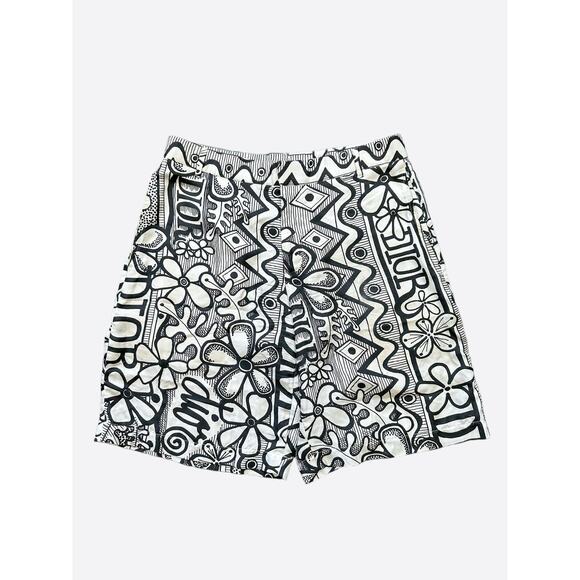 Dior Stussy Black & White Silk Shorts